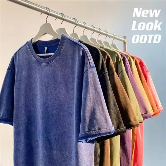 American Retro Oversized T-Shirt for Men & Women – Summer Streetwear, Washed Vintage Style