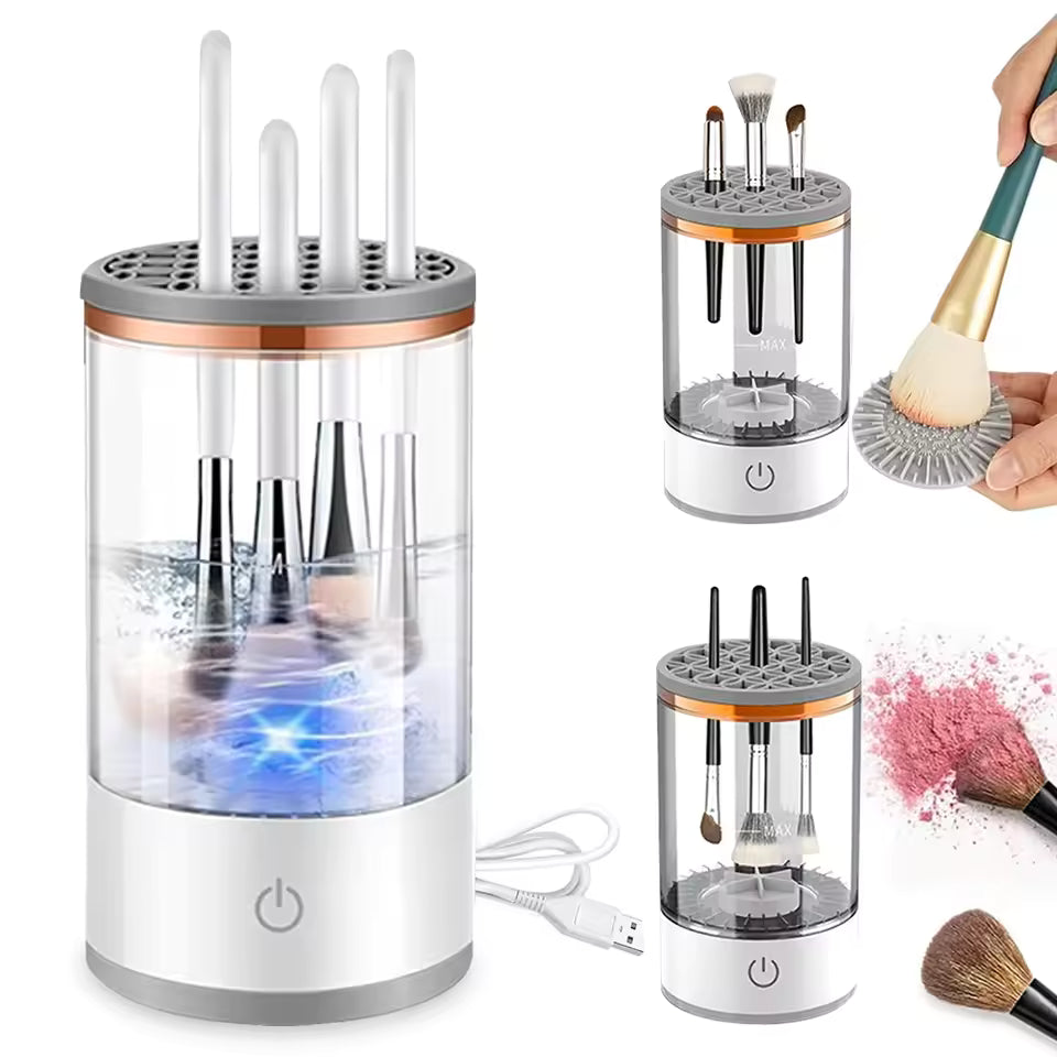 Electric Makeup Brush Cleaner | 3-in-1 Portable Brush Washer, Dryer & Storage Rack