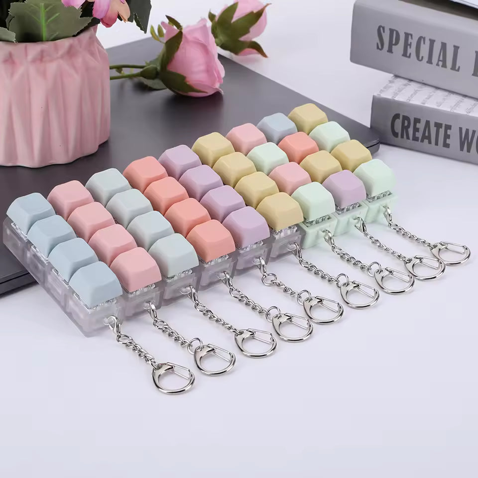 Button Keycap Fidget Keychain | 4-Key Keyboard Toy for Stress Relief & Adult Gifts