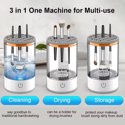 Electric Makeup Brush Cleaner | 3-in-1 Portable Brush Washer, Dryer & Storage Rack