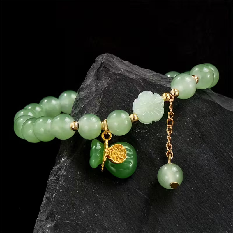 7pcs Beaded Bracelet Set – Faux Jade Vintage Chinese Style with Butterfly & Lily Pendants, Elegant Jewelry Gift