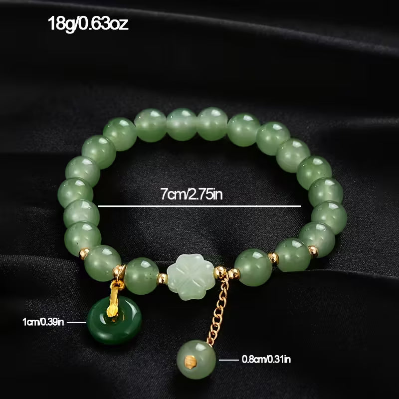 7pcs Beaded Bracelet Set – Faux Jade Vintage Chinese Style with Butterfly & Lily Pendants, Elegant Jewelry Gift