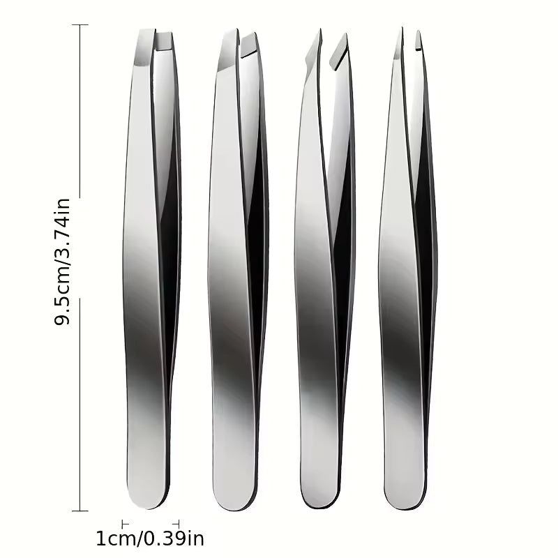 4pcs Professional Tweezers Set – Precision Eyebrow Hair Removal & Splinter Tool Kit