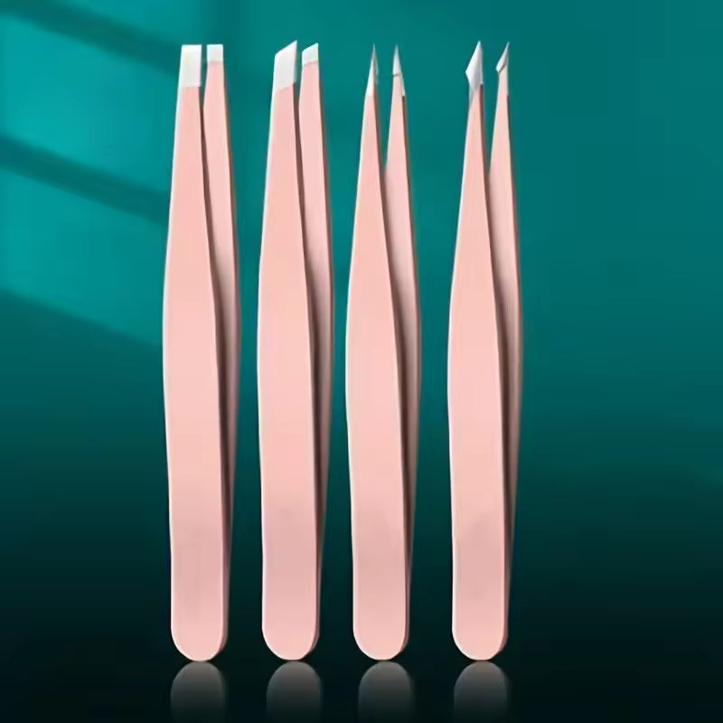 4pcs Professional Tweezers Set – Precision Eyebrow Hair Removal & Splinter Tool Kit
