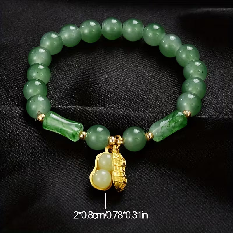 7pcs Beaded Bracelet Set – Faux Jade Vintage Chinese Style with Butterfly & Lily Pendants, Elegant Jewelry Gift
