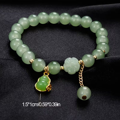 7pcs Beaded Bracelet Set – Faux Jade Vintage Chinese Style with Butterfly & Lily Pendants, Elegant Jewelry Gift