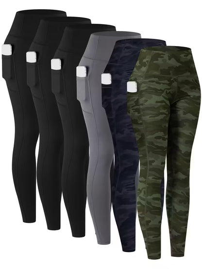6 pcs Women’s High-Waisted Leggings with Pockets – Non-See-Through, Stretchy, Breathable Everyday Pants