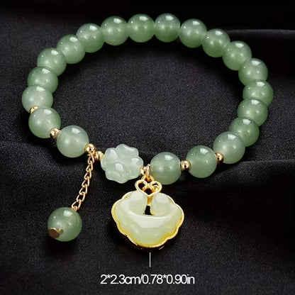 7pcs Beaded Bracelet Set – Faux Jade Vintage Chinese Style with Butterfly & Lily Pendants, Elegant Jewelry Gift