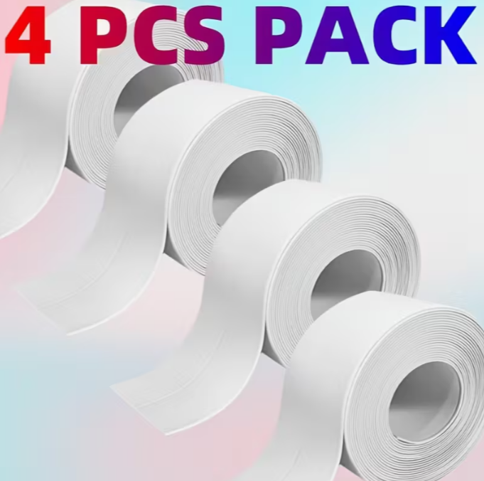 4 Rolls of Self-Adhesive Caulk Tape | Durable, Easy to Use for Bathroom & Kitchen Sealing - Instant Application, No Tools Needed, Peel & Stick