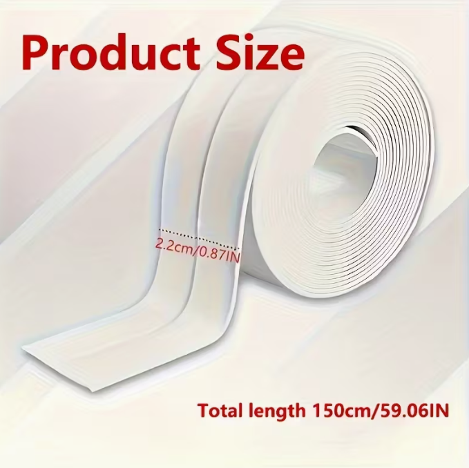 4 Rolls of Self-Adhesive Caulk Tape | Durable, Easy to Use for Bathroom & Kitchen Sealing - Instant Application, No Tools Needed, Peel & Stick
