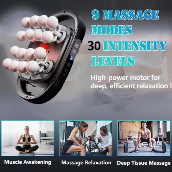 16-Head Flesh Gun Massage Device, Deep Tissue Muscle Instrument, 30 Levels of Intensity, USB Rechargeable, Full Body And Neck Massager, Perfect Gift for Athletes, Friends, Family, Halloween And Christmas, Body Fat Massage Instrument