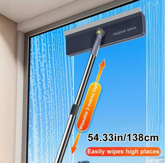 Joybos 2-in-1 Glass Cleaning Tool with Dual Fiber Cloths and Screen Mesh, Extendable Telescopic Pole - Scrape and Dry on Both Sides for Efficient Cleaning, Ideal Valentine's Day Gift, Cleaning Brush