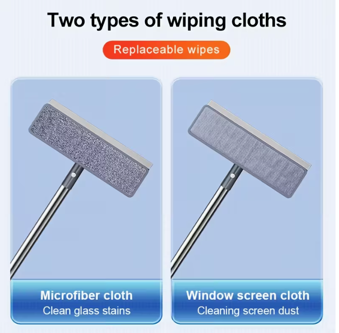 Joybos 2-in-1 Glass Cleaning Tool with Dual Fiber Cloths and Screen Mesh, Extendable Telescopic Pole - Scrape and Dry on Both Sides for Efficient Cleaning, Ideal Valentine's Day Gift, Cleaning Brush