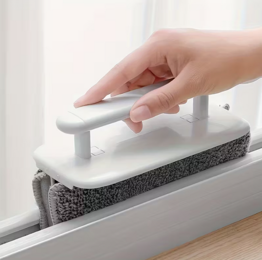 4-Piece Window Groove Cleaning Brush Set with Handle and 3 Microfiber Cloths – Easy-Glide Squeegee for Home Living Room – No Electricity Needed – Efficient Sliding Door Track & Crevice Cleaning Tool