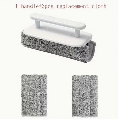4-Piece Window Groove Cleaning Brush Set with Handle and 3 Microfiber Cloths – Easy-Glide Squeegee for Home Living Room – No Electricity Needed – Efficient Sliding Door Track & Crevice Cleaning Tool