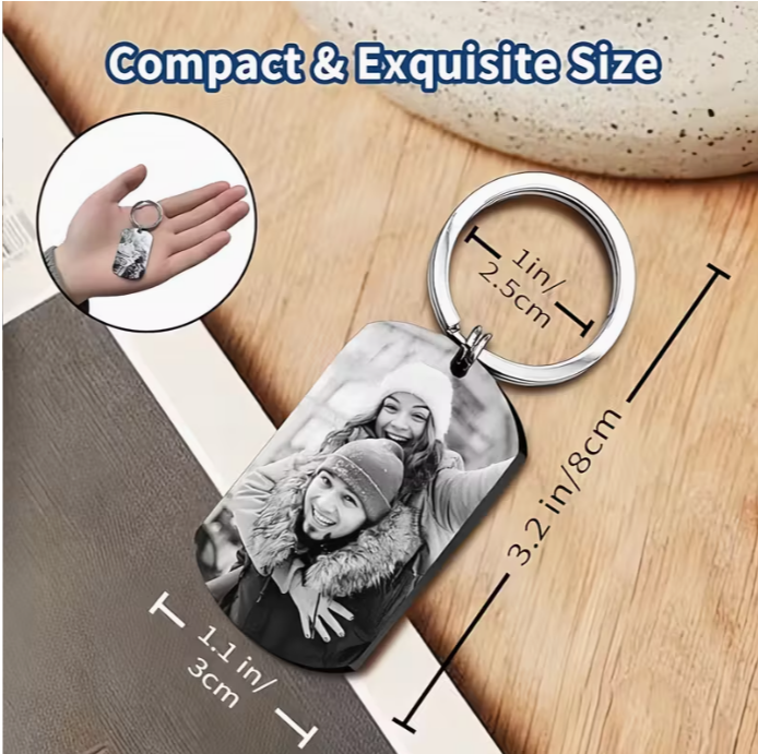 FLOWERS HUA Personalized Stainless Steel Keychain - Laser-Engraved Photo Gift for Dad, Boyfriend, Girlfriend, Loved Ones - Customizable Keepsake with Heartfelt Design, Gift for Her, Perfect for Valentine'S Day