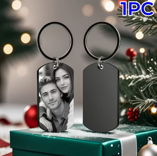 FLOWERS HUA Personalized Stainless Steel Keychain - Laser-Engraved Photo Gift for Dad, Boyfriend, Girlfriend, Loved Ones - Customizable Keepsake with Heartfelt Design, Gift for Her, Perfect for Valentine'S Day