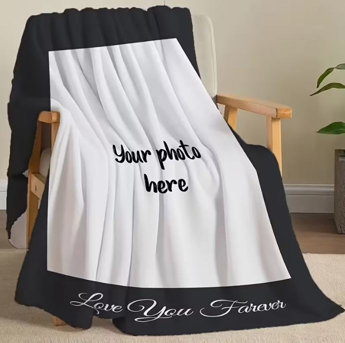 Custom Photo Throw Blanket - Soft Flannel, Geometric Black & White Design, "Love You Forever" Text - Personalized, Cozy Nap & Small Throw Blanket for All Seasons - Ideal Gift