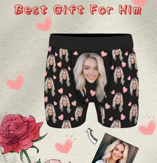 Personalized Valentine's Day Boxer Shorts - Men's Custom Underwear - Unique Gift with Image & Magical Love Heart