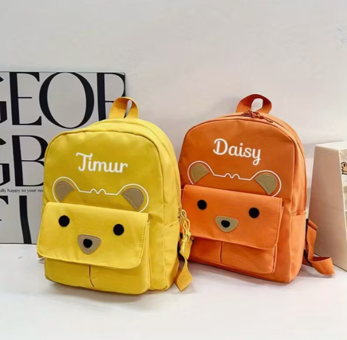 Customizable Lightweight Backpack | Custom Embroidered Name, Cute Cartoon Bear Pattern, Ideal for Outdoor Travel and Everyday Commuting, Perfect Gift Choice
