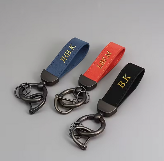 Stylish Brown & Gray Customizable Men’s Keychain | Durable Suede Faux Leather with Personalized Metal Pendant | Perfect for Father’s Day, Valentine’s Gifts & Professional Use, Leather Craft