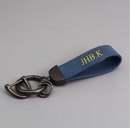 Stylish Brown & Gray Customizable Men’s Keychain | Durable Suede Faux Leather with Personalized Metal Pendant | Perfect for Father’s Day, Valentine’s Gifts & Professional Use, Leather Craft