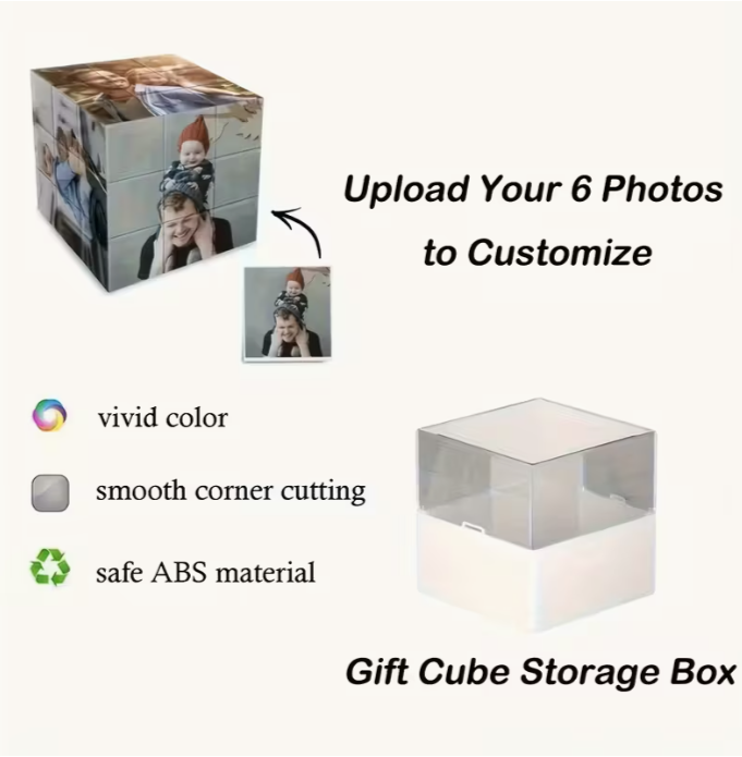 Custom 6 Photo Magic Cube - Vibrant Neutral Colors Personalized Keepsake, PVC Material, Perfect for Anniversaries, Birthdays, Valentine's Day - Unique Gift for Couples
