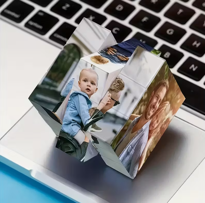 Custom 6 Photo Magic Cube - Vibrant Neutral Colors Personalized Keepsake, PVC Material, Perfect for Anniversaries, Birthdays, Valentine's Day - Unique Gift for Couples