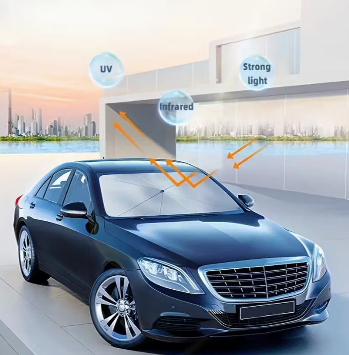 Car Sunshade Front Windshield Sunscreen Heat Insulation Sunshade Blocking Plate Blackout Curtain Gear Car Interior Windshield Small Car Cover Umbrella