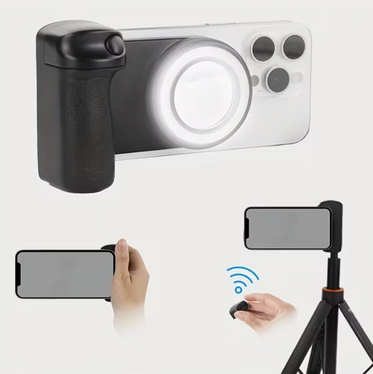 Mobile phone camera handle, smartphone camera holder, magnetic detachable remote control shutter, 360° rotating magnetic, self-lighting, easy to take selfies, live streaming