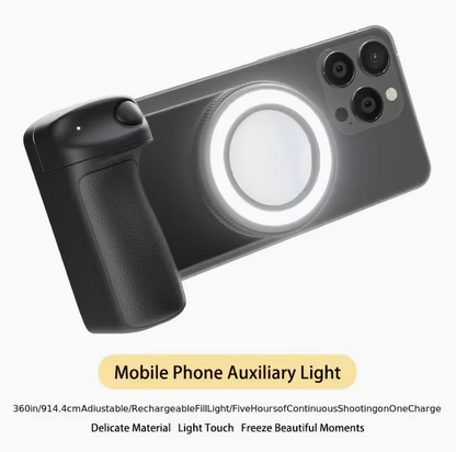 Mobile phone camera handle, smartphone camera holder, magnetic detachable remote control shutter, 360° rotating magnetic, self-lighting, easy to take selfies, live streaming