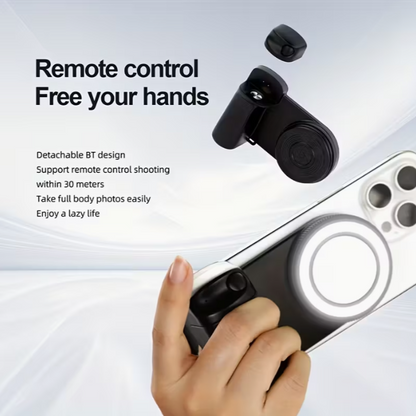 Mobile phone camera handle, smartphone camera holder, magnetic detachable remote control shutter, 360° rotating magnetic, self-lighting, easy to take selfies, live streaming