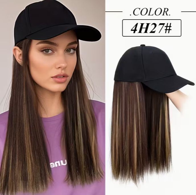Long Straight Black Synthetic Hair Wig with Bangs - Natural-Looking Baseball Cap Hair Extension for Women, Easy to Style & Maintain, All-in-One Design for Versatile Looks, Hair Wigs, Versatile Hairpiece, Comfortable Fit Cap