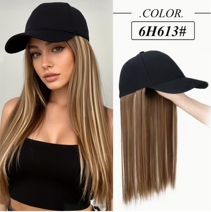 Long Straight Black Synthetic Hair Wig with Bangs - Natural-Looking Baseball Cap Hair Extension for Women, Easy to Style & Maintain, All-in-One Design for Versatile Looks, Hair Wigs, Versatile Hairpiece, Comfortable Fit Cap