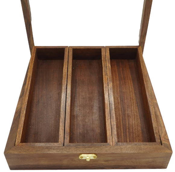 Premium Wooden Spice Box with Glass Lid – 9 Compartments & Spoon