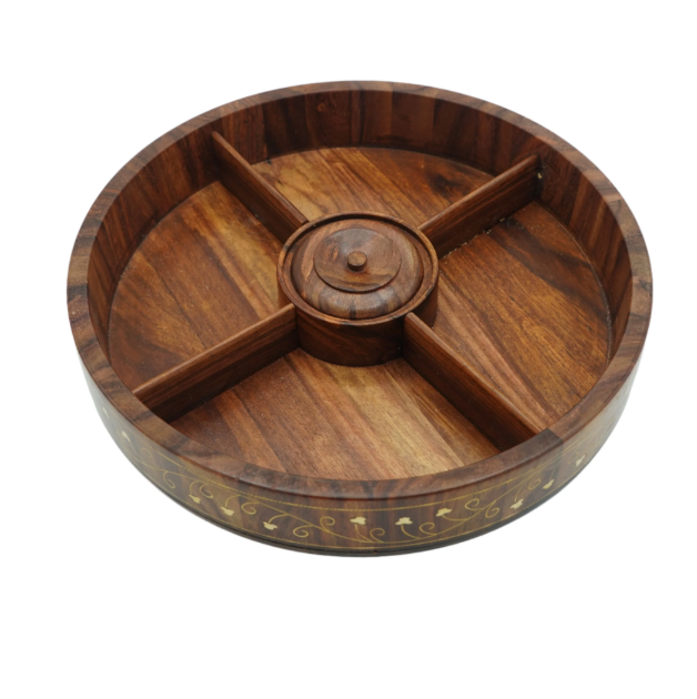 Handcrafted Wooden Spice Box with Glass Lid – Round Masala Dabba Organizer for Kitchen & Storage
