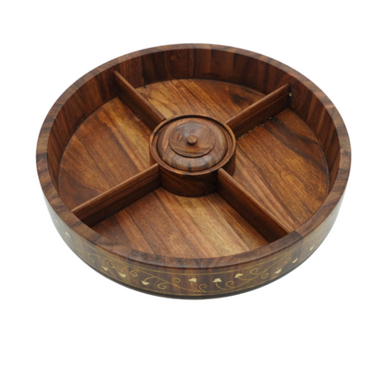 Handcrafted Wooden Spice Box with Glass Lid – Round Masala Dabba Organizer for Kitchen & Storage