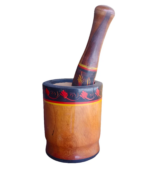 Artisan Hand-Carved Wooden Mortar and Pestle Set | Rustic Spice Grinder & Pesto Bowl
