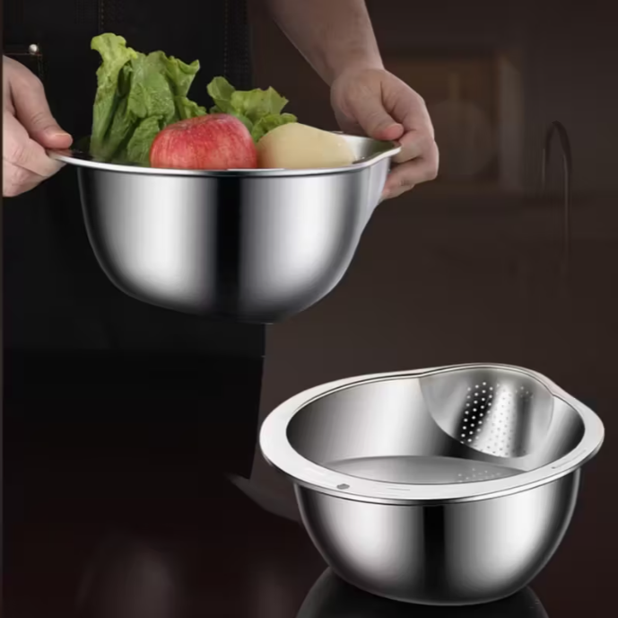 Durable Stainless Steel Colander - Multi-Use Kitchen Sieve with Handle - Ideal for Rice Washing, Fruit Draining & Vegetable Cleaning, Food-Safe Mesh for Efficient Water Filtering, Rice Strainer