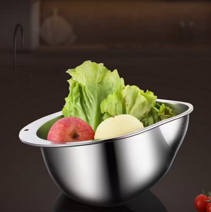 Durable Stainless Steel Colander - Multi-Use Kitchen Sieve with Handle - Ideal for Rice Washing, Fruit Draining & Vegetable Cleaning, Food-Safe Mesh for Efficient Water Filtering, Rice Strainer