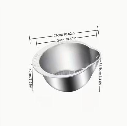 Durable Stainless Steel Colander - Multi-Use Kitchen Sieve with Handle - Ideal for Rice Washing, Fruit Draining & Vegetable Cleaning, Food-Safe Mesh for Efficient Water Filtering, Rice Strainer