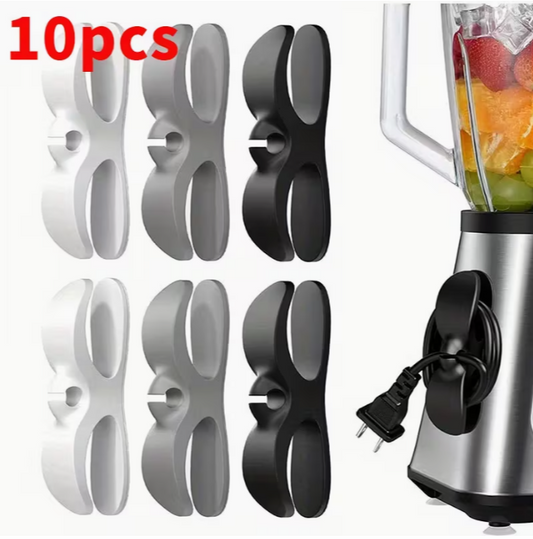 10-Pack Plastic Cord Organizer Clips, Adhesive Cable Winder for Kitchen Appliances, Wire Management Clamps for Air Fryer, Coffee Maker, Blender - No Battery Required