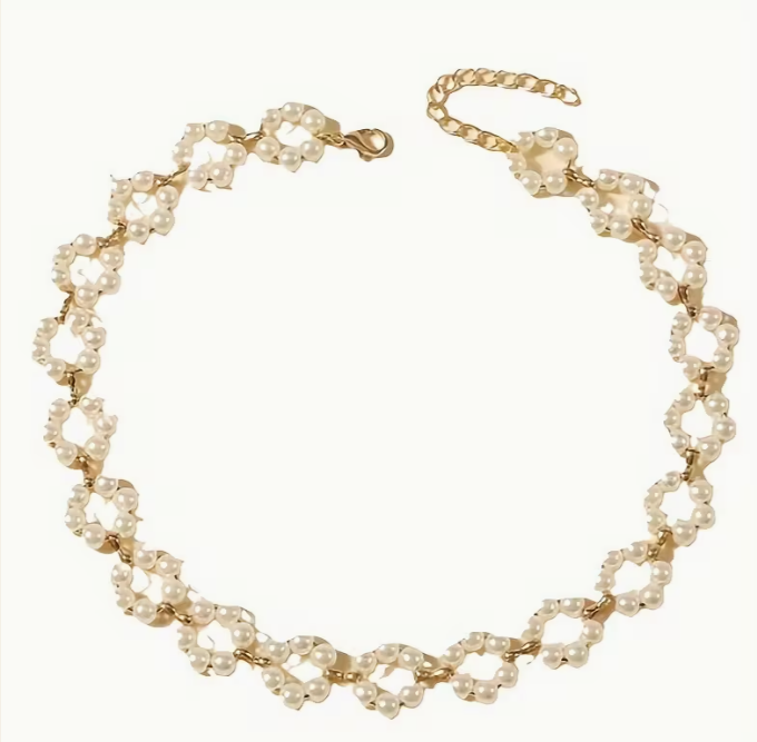 JQ7221 Women's Retro Minimalist Imitation Pearl Necklace - Golden-Tone Chain with White Imitation Pearl, Lightweight Elegant Clavicle Chain for Daily Wear & Parties, Timeless Versatile Jewelry Gift, Party Accessory