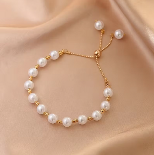 1pc Women'S Elegant Imitation Pearl Bracelet - Minimalist Everyday & Formal Jewelry with Delicate Chain, KC Golden Plated Imitation Pearl Chain for Everyday, Parties, Gifts - Year-Round Luxury Accessory for Women & Teens, Party Accessory