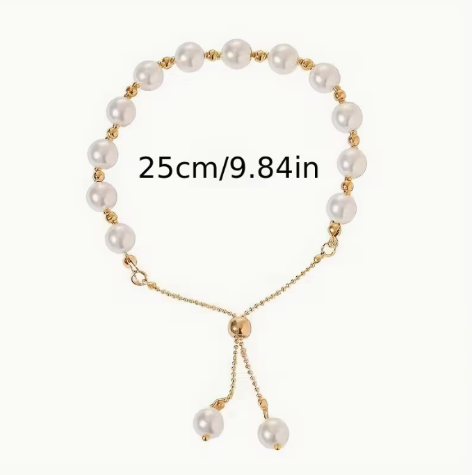 1pc Women'S Elegant Imitation Pearl Bracelet - Minimalist Everyday & Formal Jewelry with Delicate Chain, KC Golden Plated Imitation Pearl Chain for Everyday, Parties, Gifts - Year-Round Luxury Accessory for Women & Teens, Party Accessory