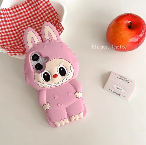 Kawaii 3D Cartoon Monster Rabbit Elf Phone Case For iPhone 16 15 14 Plus 13 12 11 Pro Max Soft Silicone Cover