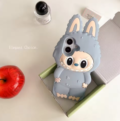 Kawaii 3D Cartoon Monster Rabbit Elf Phone Case For iPhone 16 15 14 Plus 13 12 11 Pro Max Soft Silicone Cover