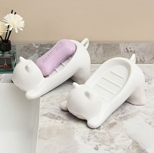 Adorable Cat-Shaped Soap Dish | Non-Accumulating Drainage Design, Durable Plastic, Lightweight & Portable for Shower, Bathtub, or Vanity Decor, Effective Water Drainage, Home Decor, Stylish Organizer, Sturdy Construction, Shower Organizer, Pet Lovers