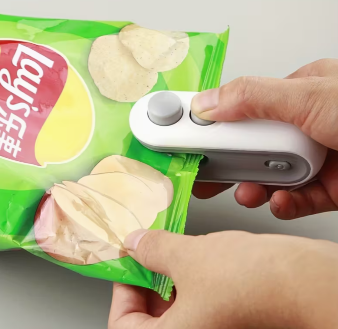 pc Snack Bag Sealer with Magnetic Closure - USB-Rechargeable Portable Seal Machine, Compact for Chips, Cookies, Lunch Boxes, Travel, Home & Office - Includes Charging Cable, White/Blue Design, Bag Sealers for Food Storage