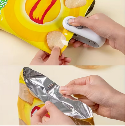 pc Snack Bag Sealer with Magnetic Closure - USB-Rechargeable Portable Seal Machine, Compact for Chips, Cookies, Lunch Boxes, Travel, Home & Office - Includes Charging Cable, White/Blue Design, Bag Sealers for Food Storage